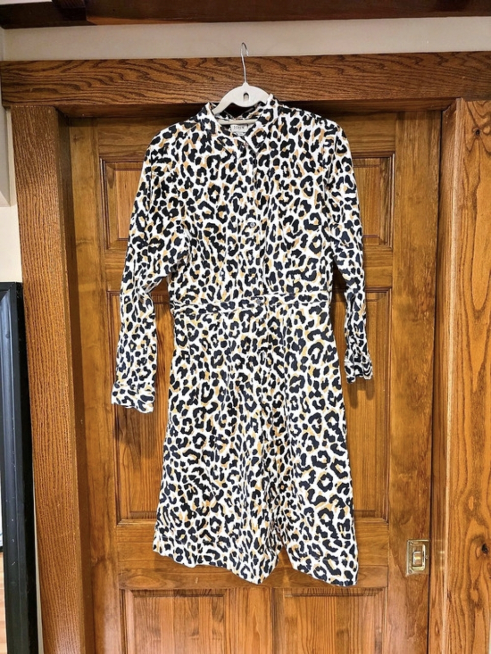 J.Crew Leopard shirt-dress in cotton poplin Animal Print Midi Dress Size 14